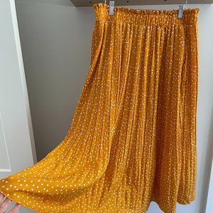 Mustard Skirt Autumn Circle Skirt Midi Yellow White Dots